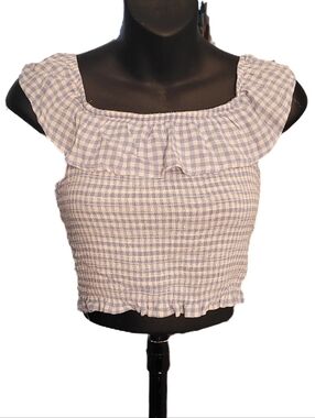 Hippie Rose Off the Shoulder Gingham Top with Ruffles, size medium